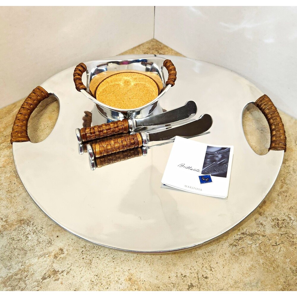 Mariposa Serving Tray Set 4 Pc Set Michael Updike Dip Bowl Knives Bags